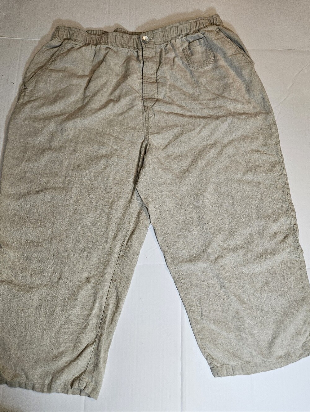St. John's Bay Light Tan Capri Pants 100% Linen Women's 22 Summer Lightweight